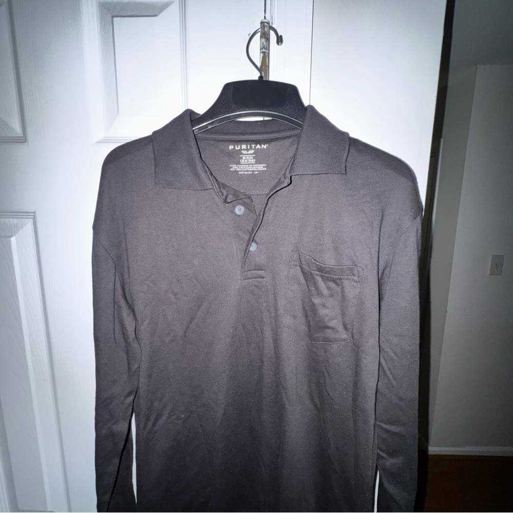 NWT Puritan Long Sleeve Polo Shirt Mens Small 34-36 Black Cotton Blend Basic Top - Picture 4 of 10